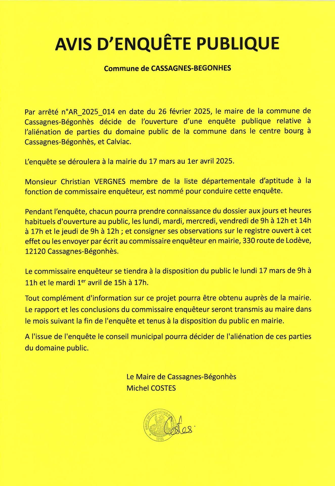 Lire la suite à propos de l’article Avis d’enquête publique AR_2025_014